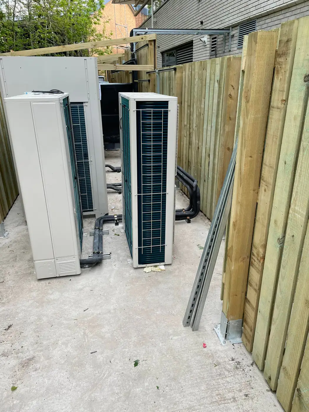 Outdoor unit installation by our Bolton engineers VRF outdoor condensing units ready for installation